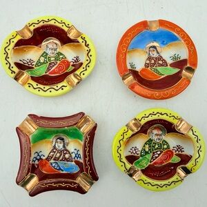 Vintage Japan Satsuma Moriage Ashtrays Set of 4 | Immortals Figures